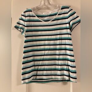 Talbots Tee Shirt Ladies Small Short Sleeve 100% Cotton Blue Teal Navy Stripes